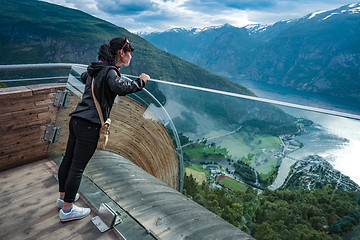 Image showing Stegastein Lookout Beautiful Nature Norway observation deck view