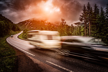 Image showing Caravan car travels on the highway.