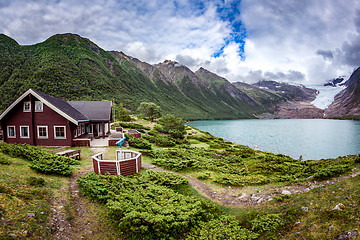 Image showing Glacier on the viewing platform. Svartisen Glacier in Norway.