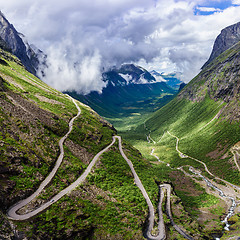 Image showing Troll\'s Path Trollstigen or Trollstigveien winding mountain road