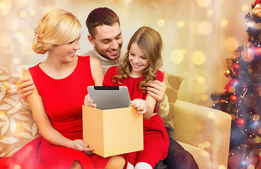 Image showing smiling family with tablet pc