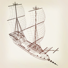 Image showing 3d model ship. 3D illustration. Vintage style.