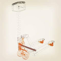 Image showing 3d model pallet jack. 3D illustration. Vintage style.