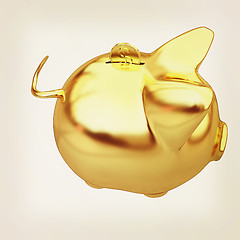 Image showing gold coin with with the gold piggy bank . 3D illustration. Vinta