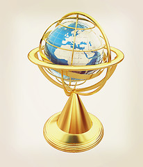 Image showing Terrestrial globe model . 3D illustration. Vintage style.