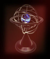 Image showing Terrestrial globe model . 3D illustration. Vintage style.
