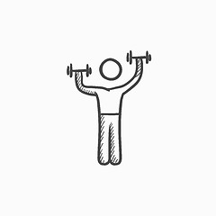 Image showing Man exercising with dumbbells sketch icon.