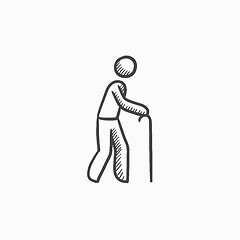 Image showing Man with cane sketch icon.