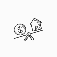 Image showing House and dollar symbol on scales sketch icon.