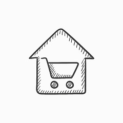 Image showing House shopping sketch icon.
