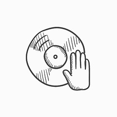 Image showing Disc with dj hand sketch icon.