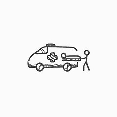 Image showing Man with patient and ambulance car sketch icon