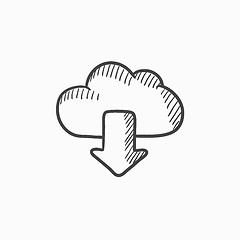 Image showing Cloud with arrow down sketch icon.