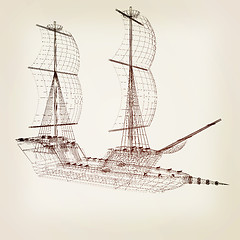 Image showing 3d model ship. 3D illustration. Vintage style.