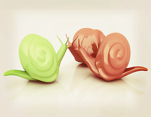 Image showing 3d fantasy animals, snails on white background . 3D illustration