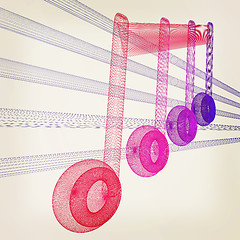 Image showing 3D music note on staves. 3D illustration. Vintage style.