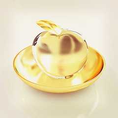 Image showing Glass apple on a plate. 3D illustration. Vintage style.