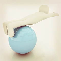 Image showing 3d man exercising position on fitness ball. My biggest pilates s