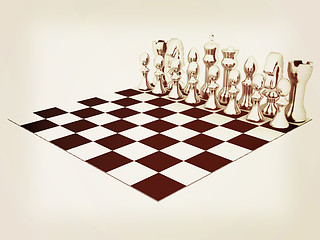 Image showing Chessboard with chess pieces. 3D illustration. Vintage style.