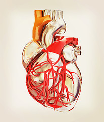 Image showing Human heart. 3D illustration. Vintage style.