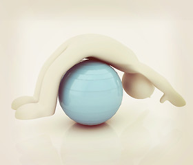 Image showing 3d man exercising position on fitness ball. My biggest pilates s