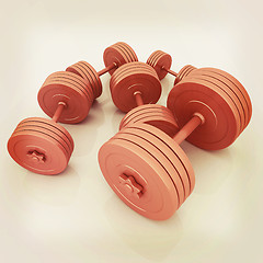 Image showing Fitness dumbbells. 3D illustration. Vintage style.