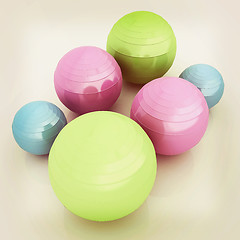 Image showing Fitness balls. 3D illustration. Vintage style.