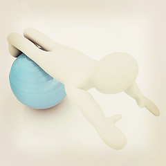 Image showing 3d man exercising position on fitness ball. My biggest pilates s