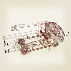 Image showing 3d model truck. 3D illustration. Vintage style.