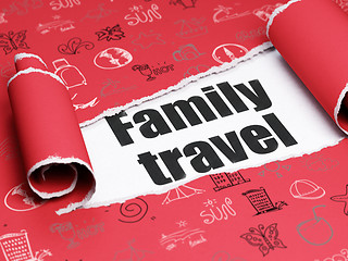 Image showing Tourism concept: black text Family Travel under the piece of  torn paper