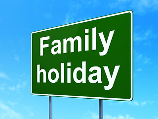 Image showing Tourism concept: Family Holiday on road sign background