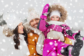 Image showing happy family with child in winter clothes outdoors