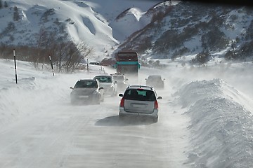 Image showing Driving in snow storm