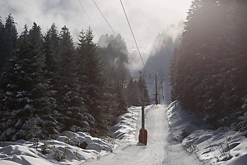 Image showing Skiing slopes from the lift