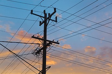 Image showing Electric lines on mast