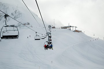 Image showing Skiing slopes from the lift