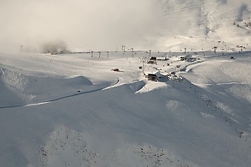 Image showing Skiing slopes, majestic Alpine landscape