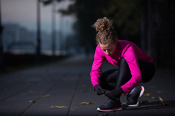 Image showing woman  stretching before morning jogging