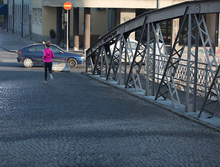 Image showing sporty woman jogging on morning