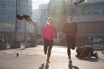 Image showing young  couple jogging