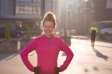 Image showing woman  stretching before morning jogging