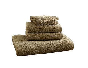 Image showing Stack of grey bath towels