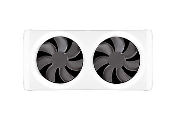 Image showing Two cooling fans in a dual-fan bracket