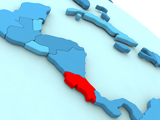 Image showing Costa Rica in red on blue globe