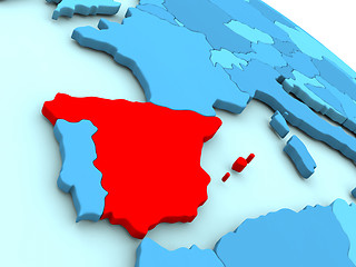 Image showing Spain in red on blue globe