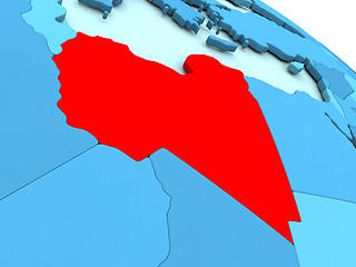 Image showing Libya in red on blue globe
