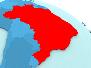Image showing Brazil in red on blue globe