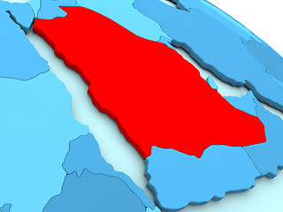 Image showing Saudi Arabia in red on blue globe