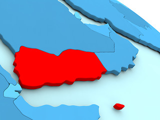 Image showing Yemen in red on blue globe