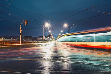 Image showing Crossroad in rainy night